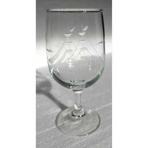 JAVIT Clipper Collection Etched Glass Sail Ship Wine Glass Crystal 6.5" READ